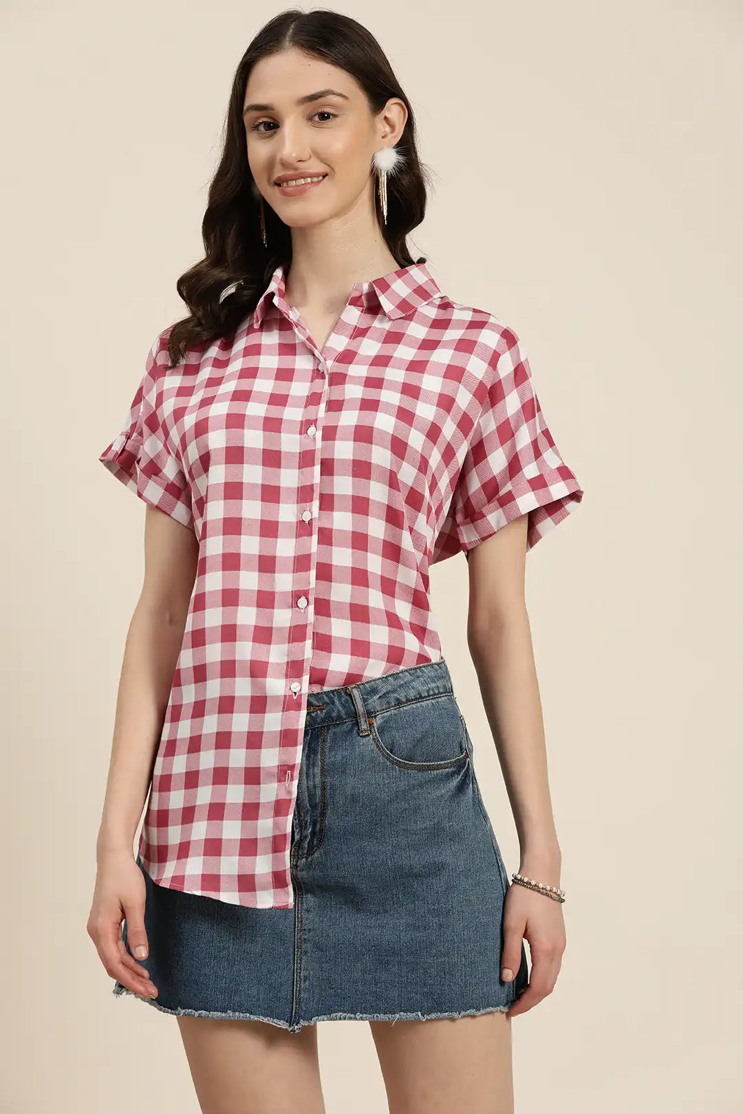 onion Pink plaid shirt