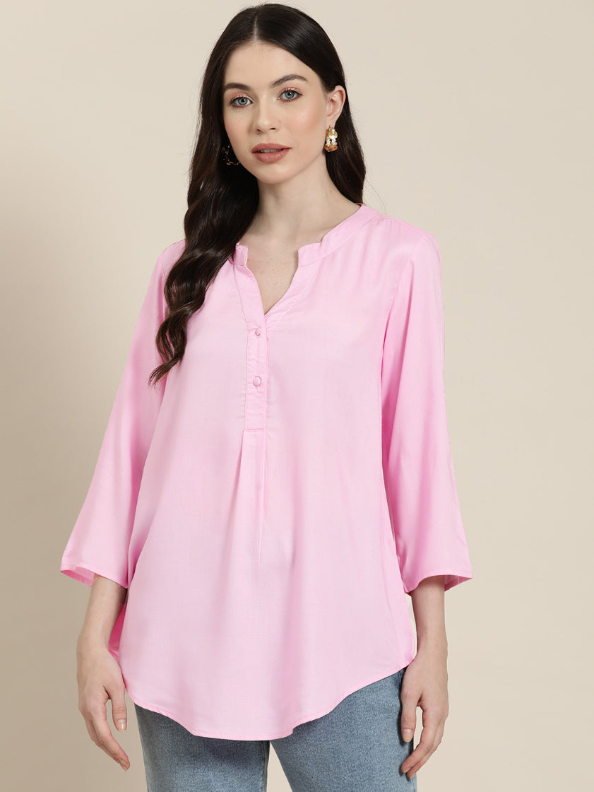 Pink rayon half placket shirt