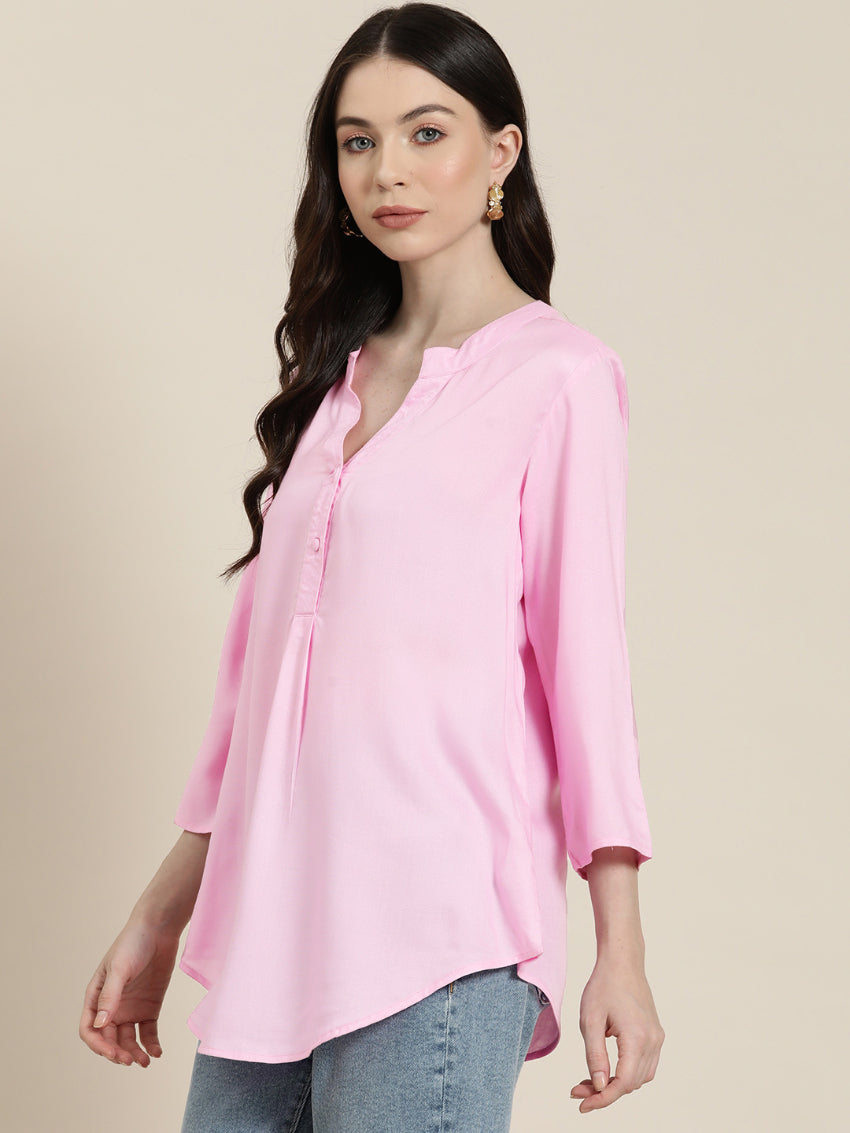 Pink rayon half placket shirt