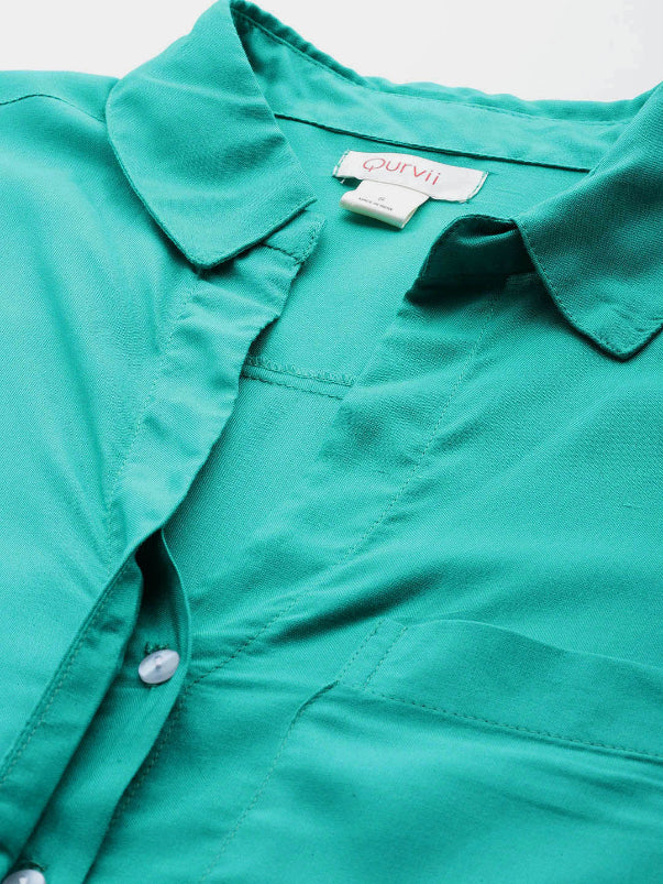 Turquoise blue full placket shirt with full cuff sleeves