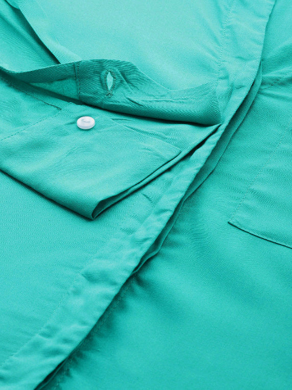 Turquoise blue full placket shirt with full cuff sleeves