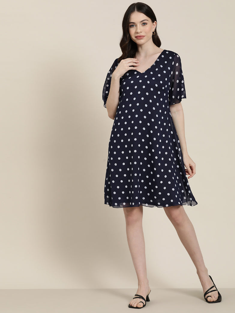 Navy polka dress