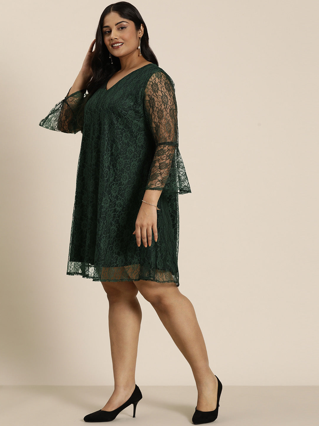 Green Flloral netA line dress