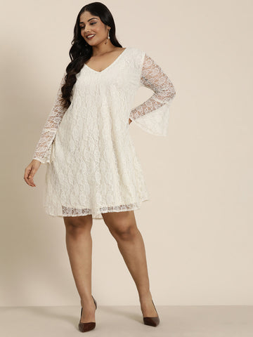 Ivory floral net A line dress