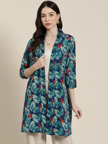 green tropical print shrug