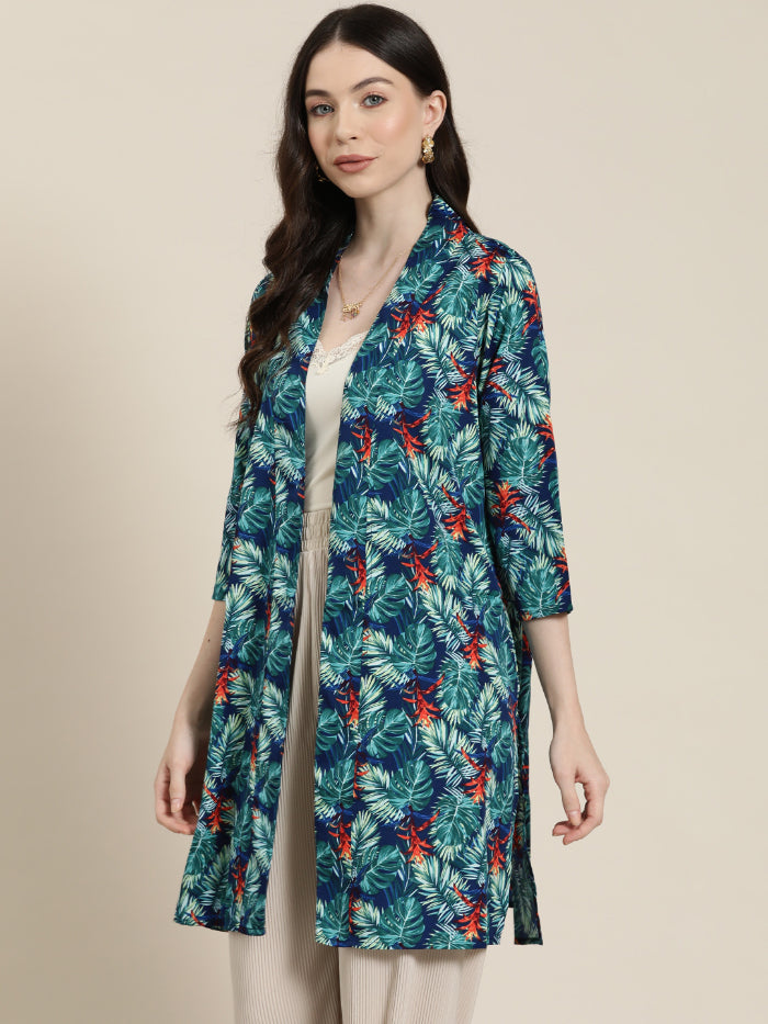 green tropical print shrug