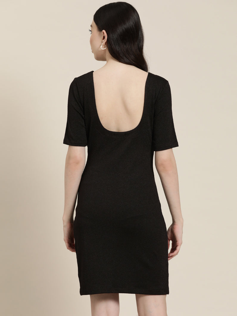 Solid black lycra slim fit strech dress