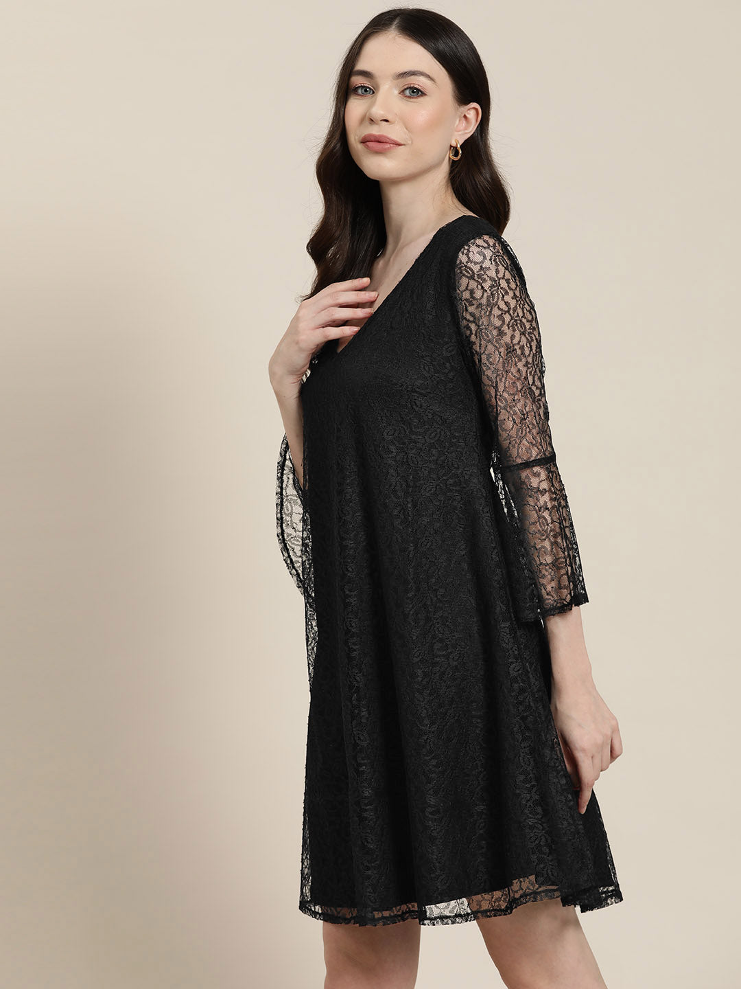 Black floral net dress
