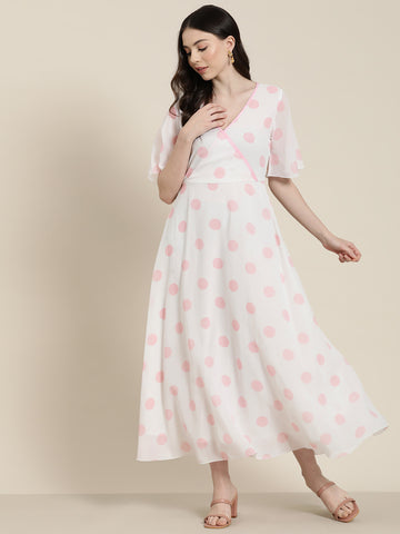 White with big Pink polka summer dress