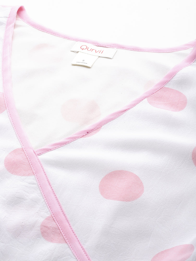 White with big Pink polka summer dress