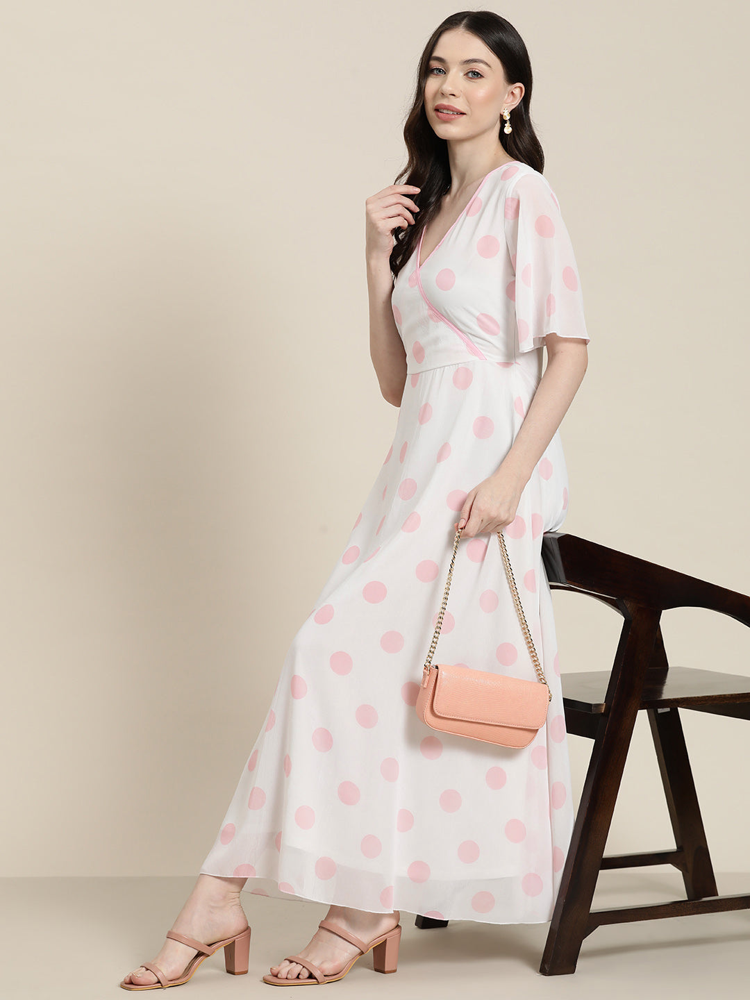 White with big Pink polka summer dress