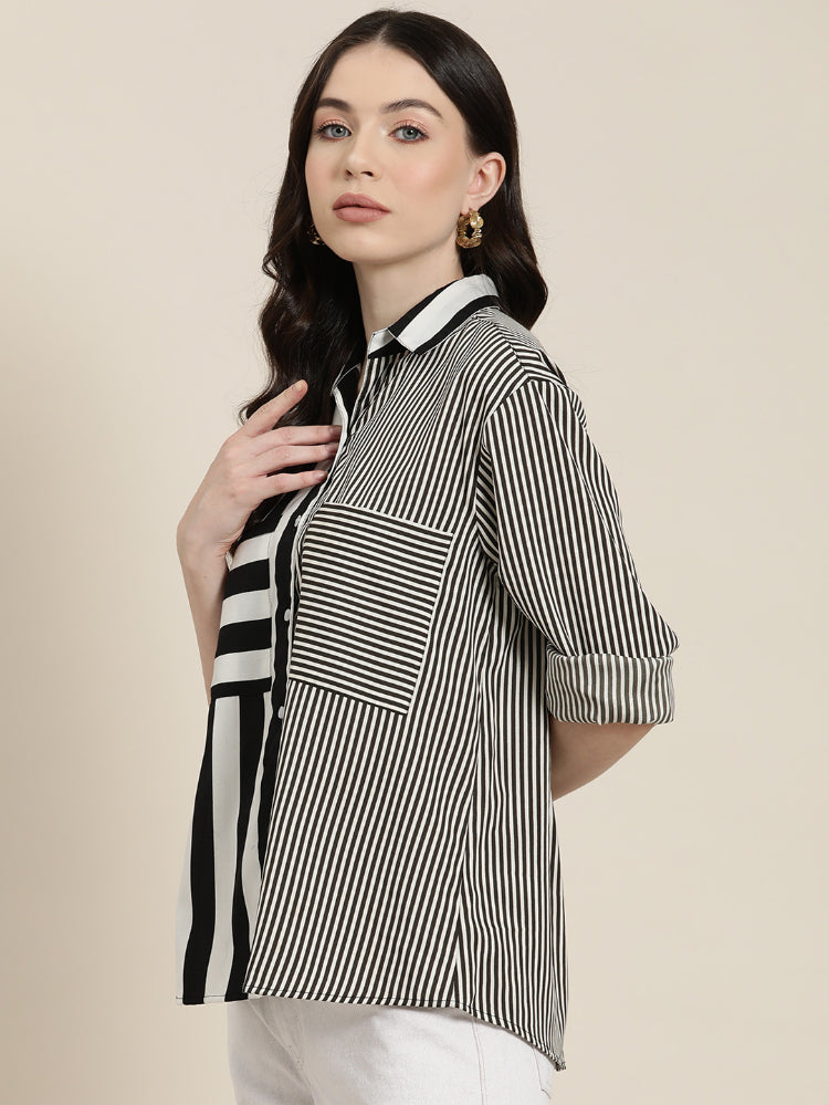 Black and White colorblock stripe shirt