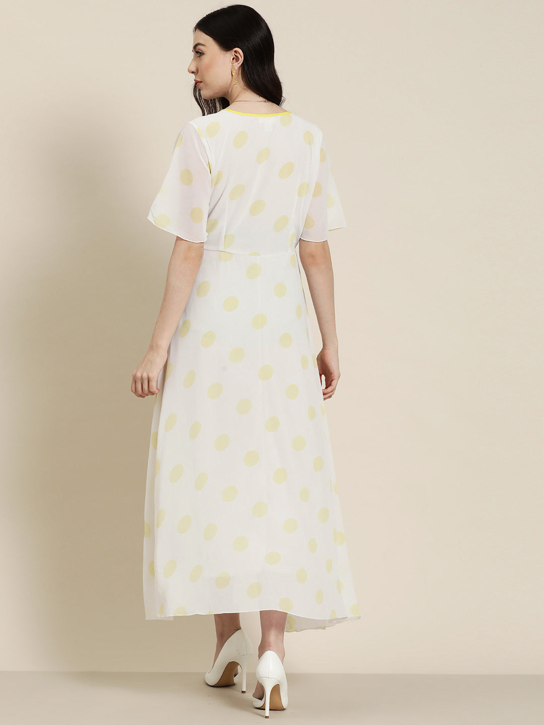 White with big yellow polka summer dress