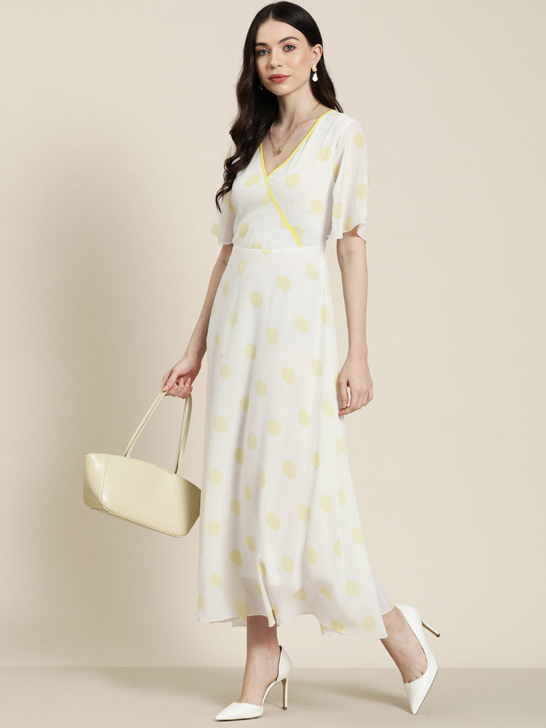 White with big yellow polka summer dress
