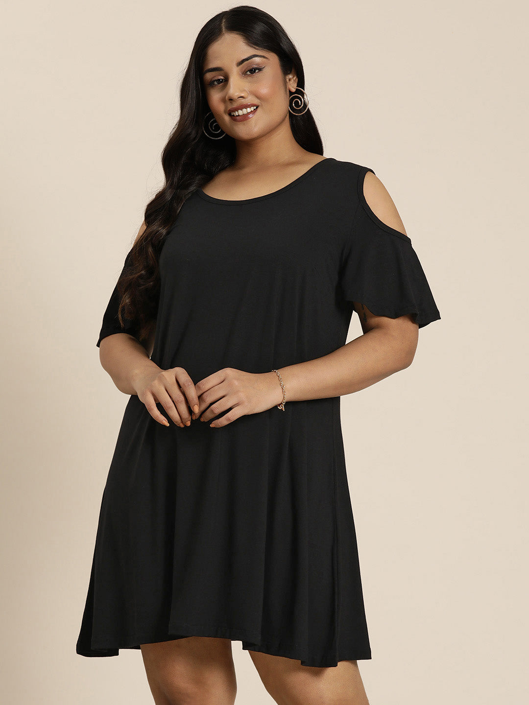 Black jersey cold shoulder summer dress