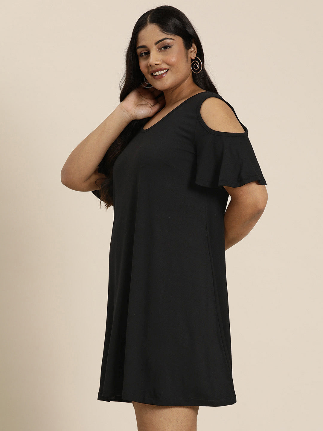 Black jersey cold shoulder summer dress