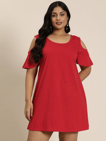 Red jersey cold shoulder summer dress