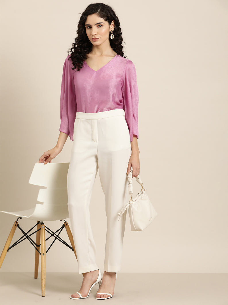 Blush pink Silk V-neck top with bell sleeve