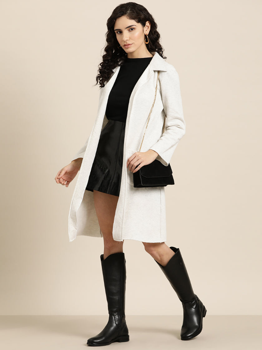 Ivory fleece long coat with pockets