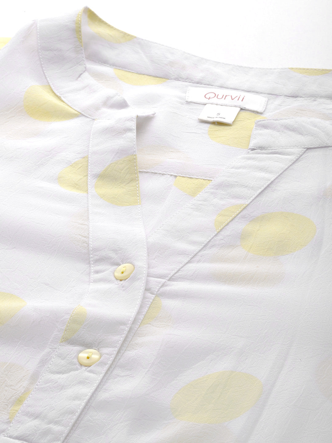 White and yellow polka georgette half placket shirt with full sleeves