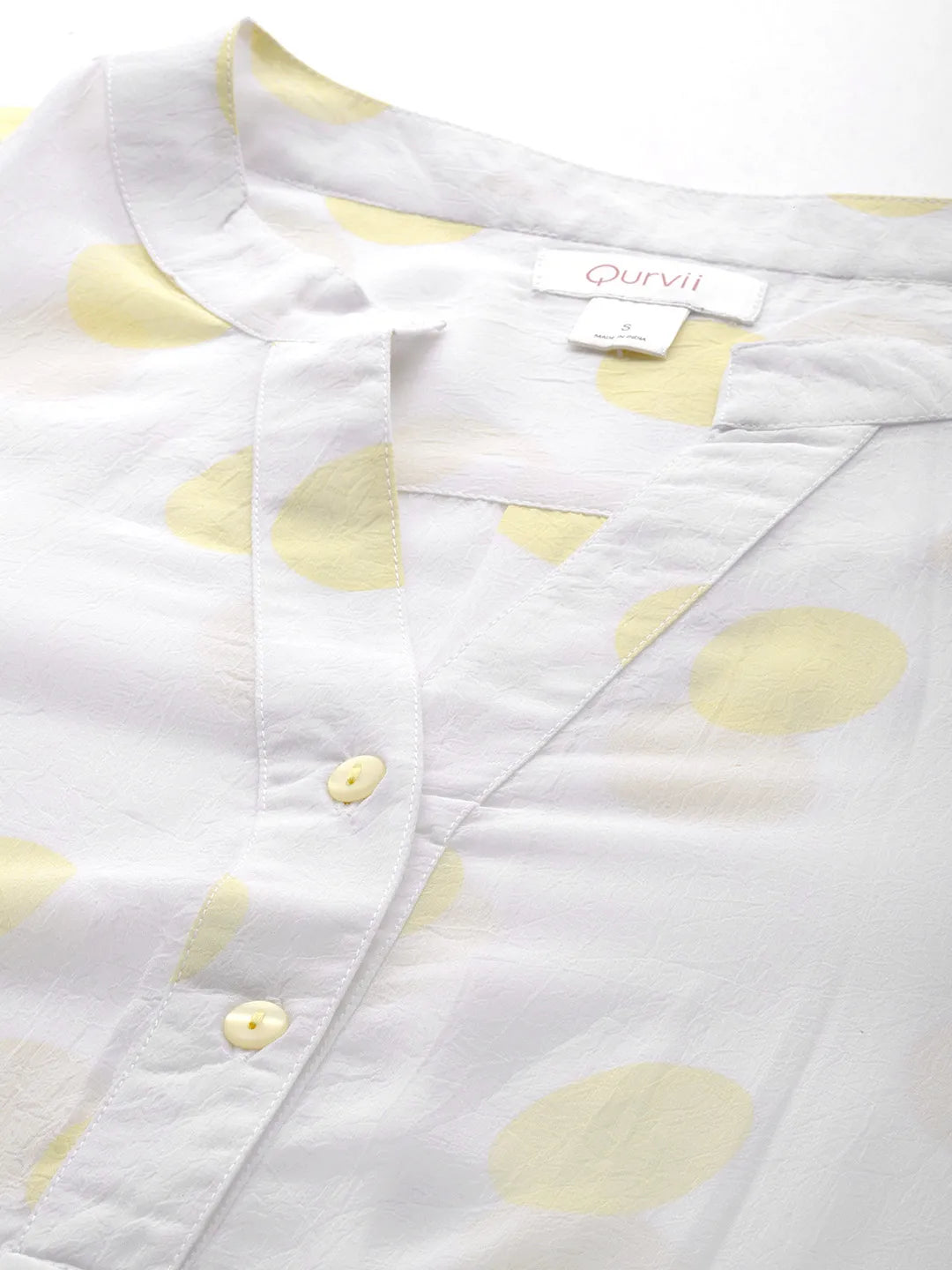 White and yellow polka georgette half placket shirt with full sleeves
