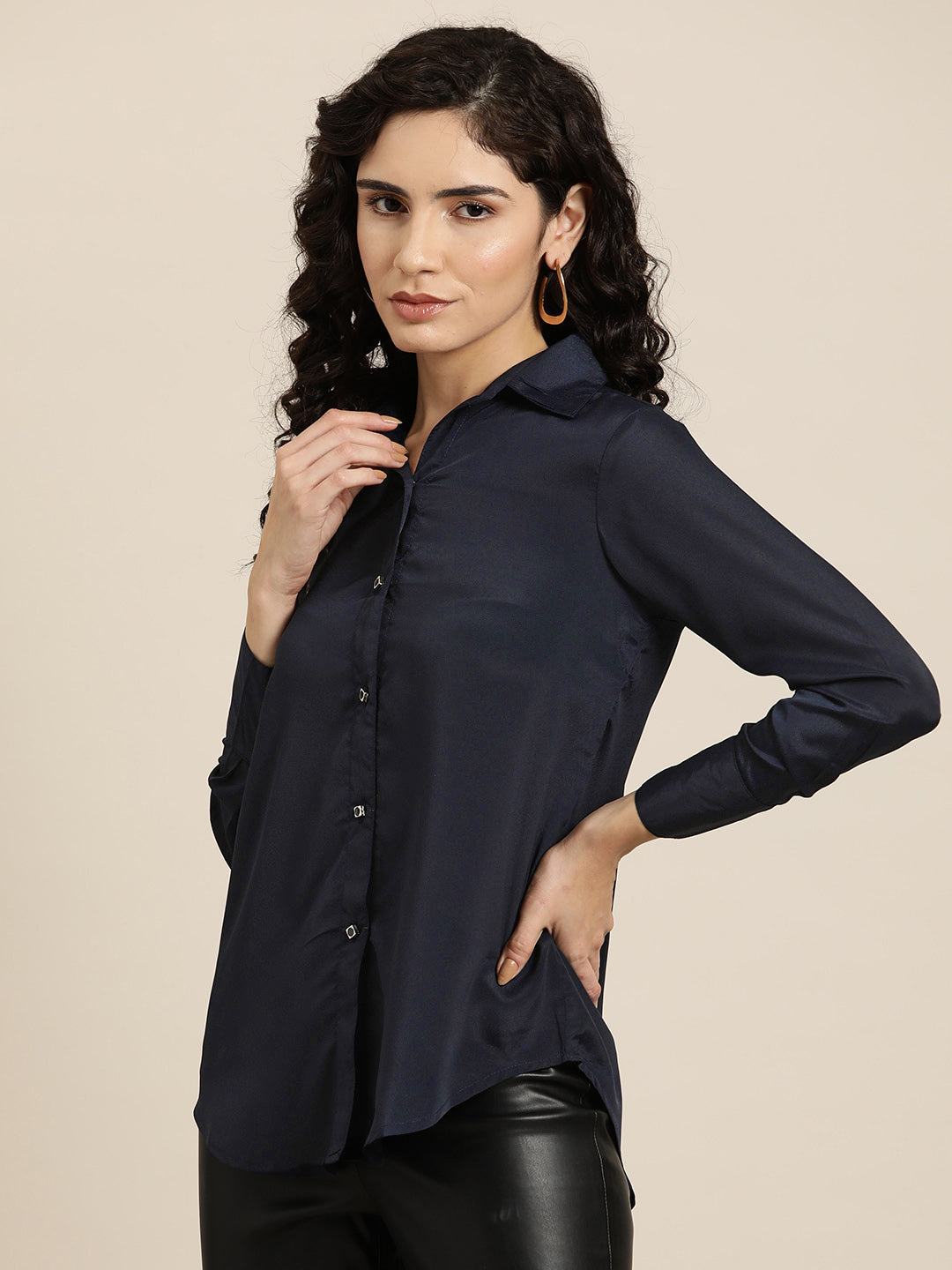 Navy blue Embelished button Party shirt