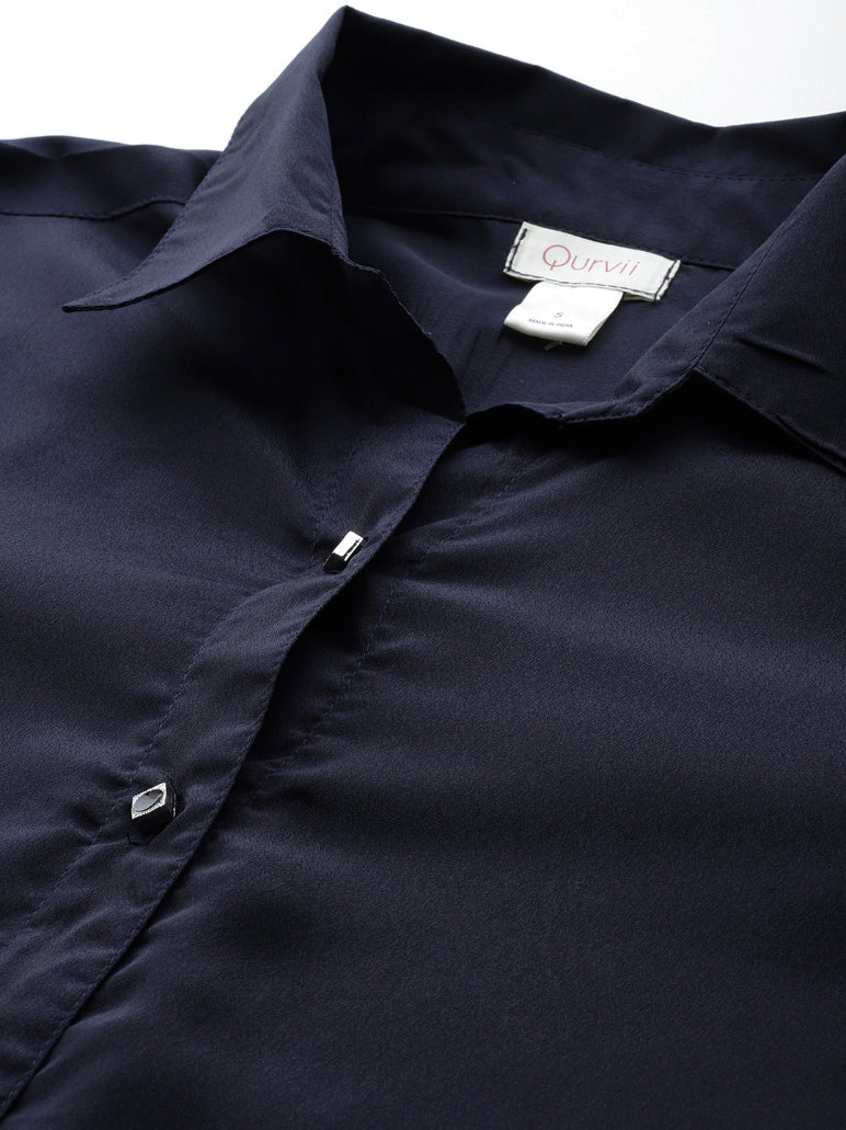 Navy blue Embelished button Party shirt