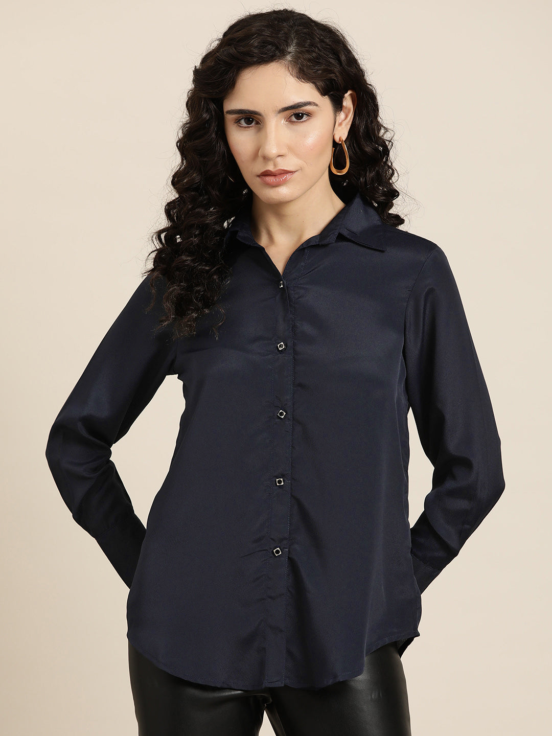 Navy blue Embelished button Party shirt