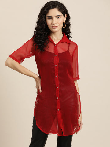 Red silk Party Shirt