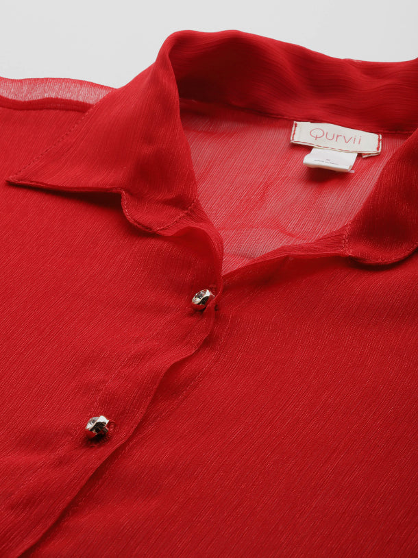 Red silk Party Shirt