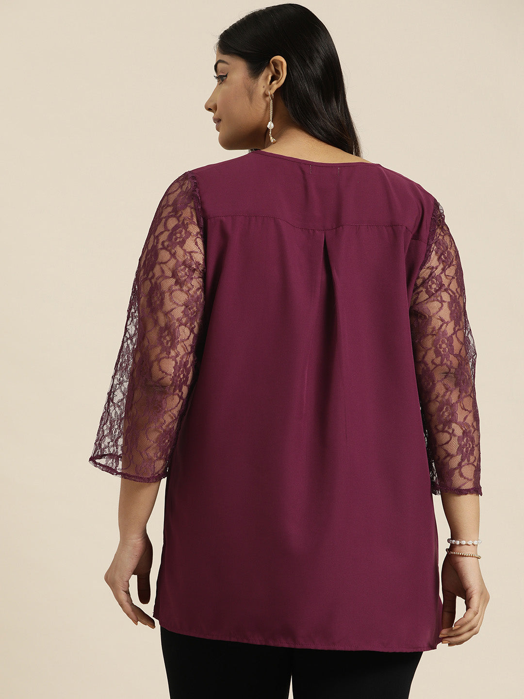 Flowy Wine floral net crepe tunic top