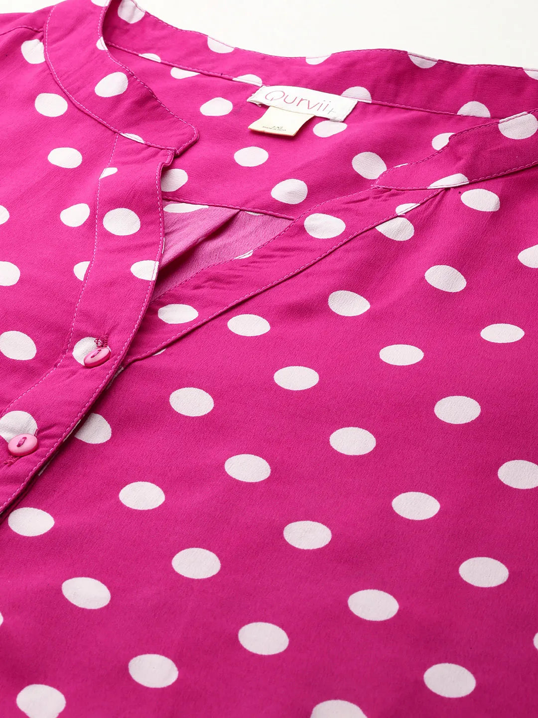 Magenta white Polka crepe Half-Placket shirt