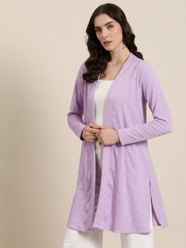 Lavender lycra fabric shrug with full sleeves and side slits