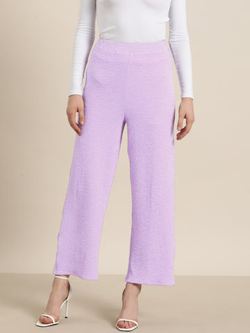 Lavender lycra strechable high waist elasticated palazzo