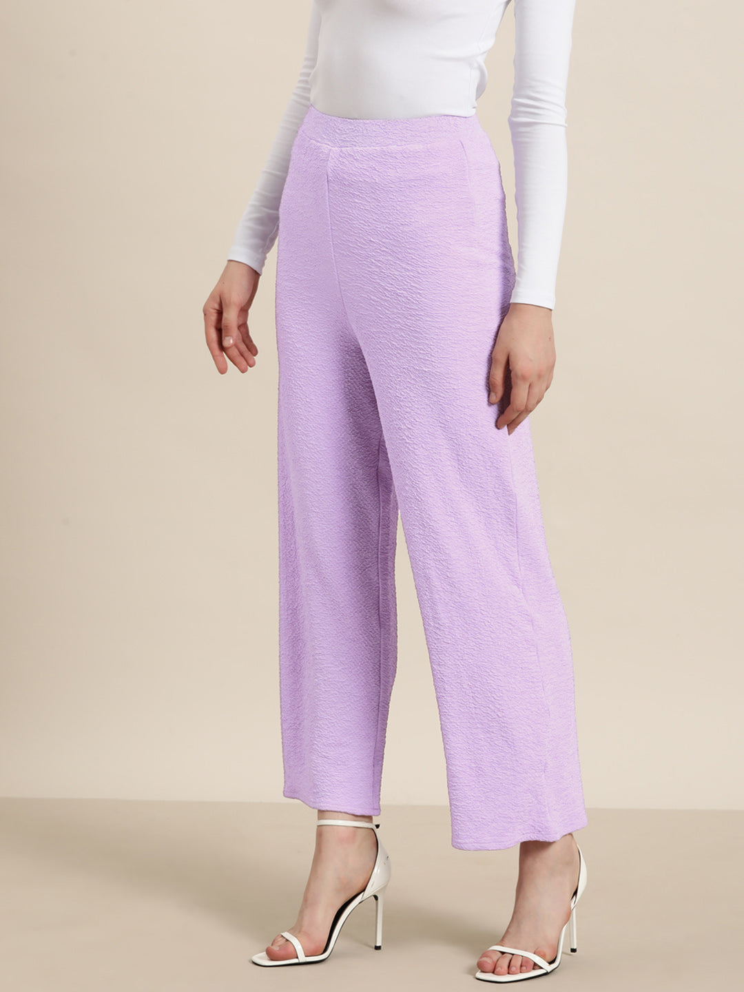 Lavender lycra strechable high waist elasticated palazzo