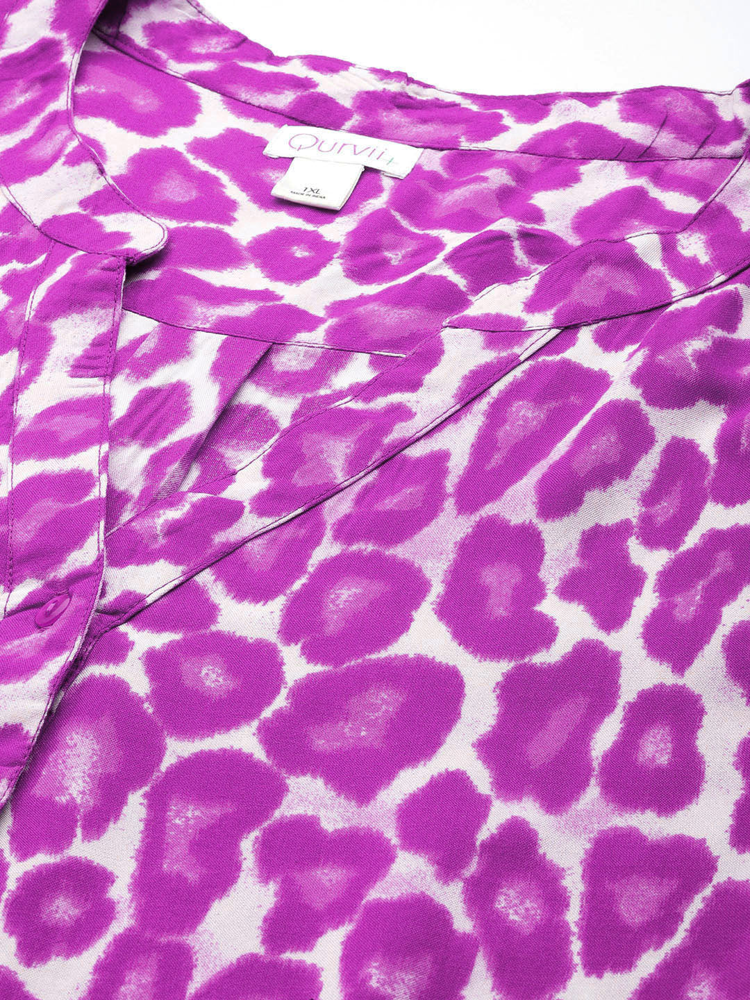 Magenta leopard print half placket shirt with full cuff sleeves