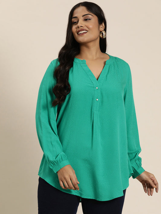 Rayon dobby half placket shirt with full cuff sleeves