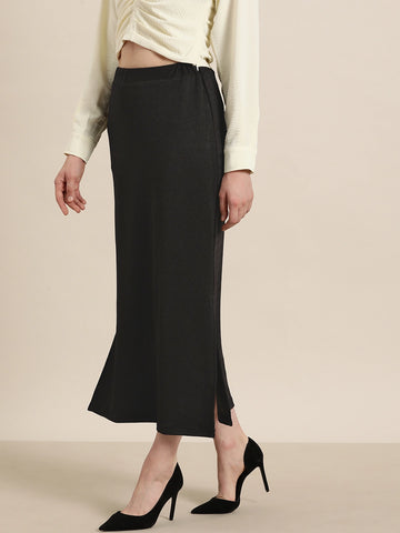 Black lycra  straight skirt with side slits