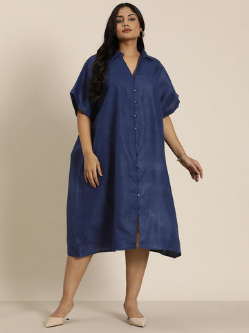 Cotton slub front open loop button oversize dress