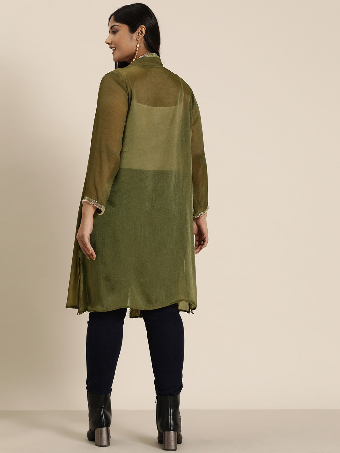 Olive georgette with gold shimmer party shrug
