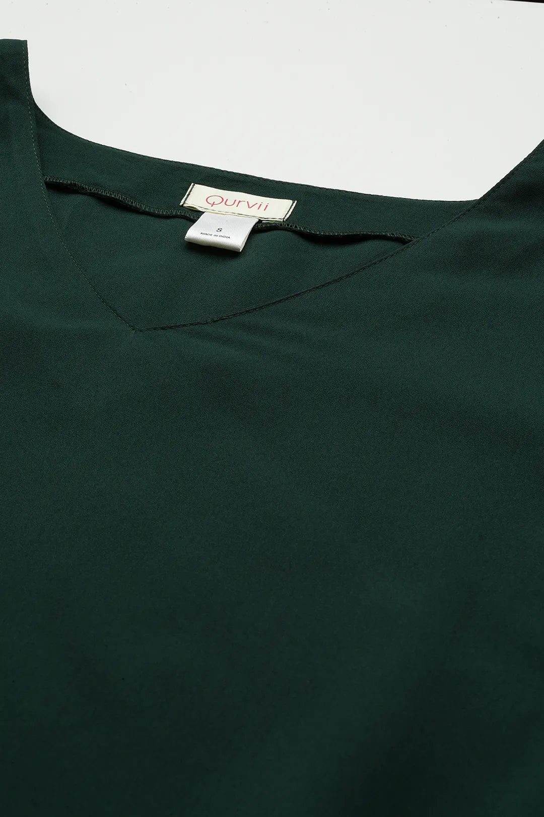 Bottle Green Top With stylish Mesh Bell Sleeves