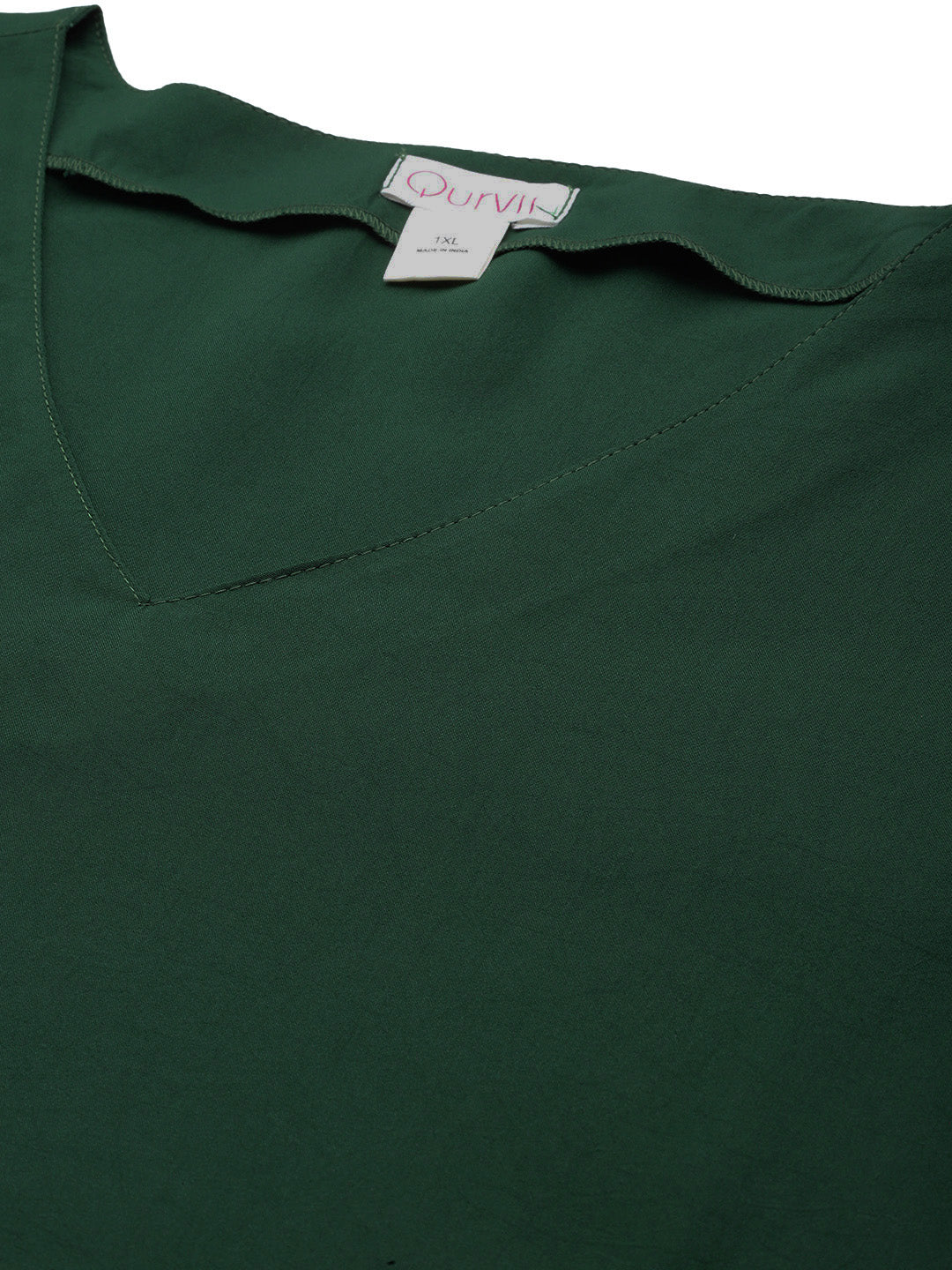 Bottle Green Top With stylish Mesh Bell Sleeves