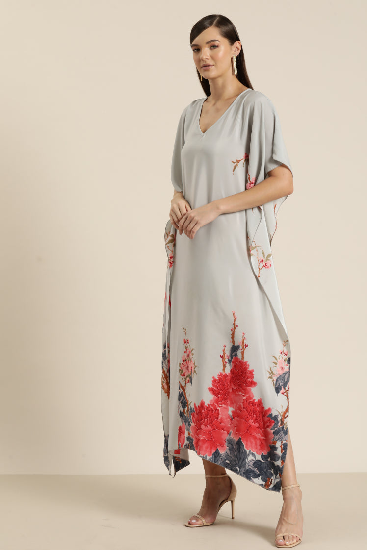 Floral crepe print V Neck Kaftan dress