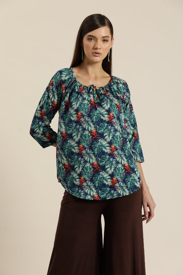 Green Tropical half placket shirt