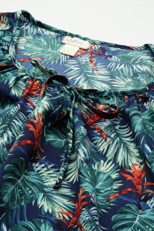 Green Tropical half placket shirt