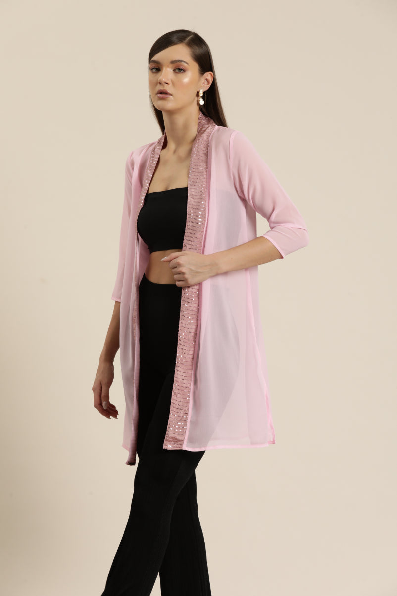 Pink Georgette shrug with Sequin border