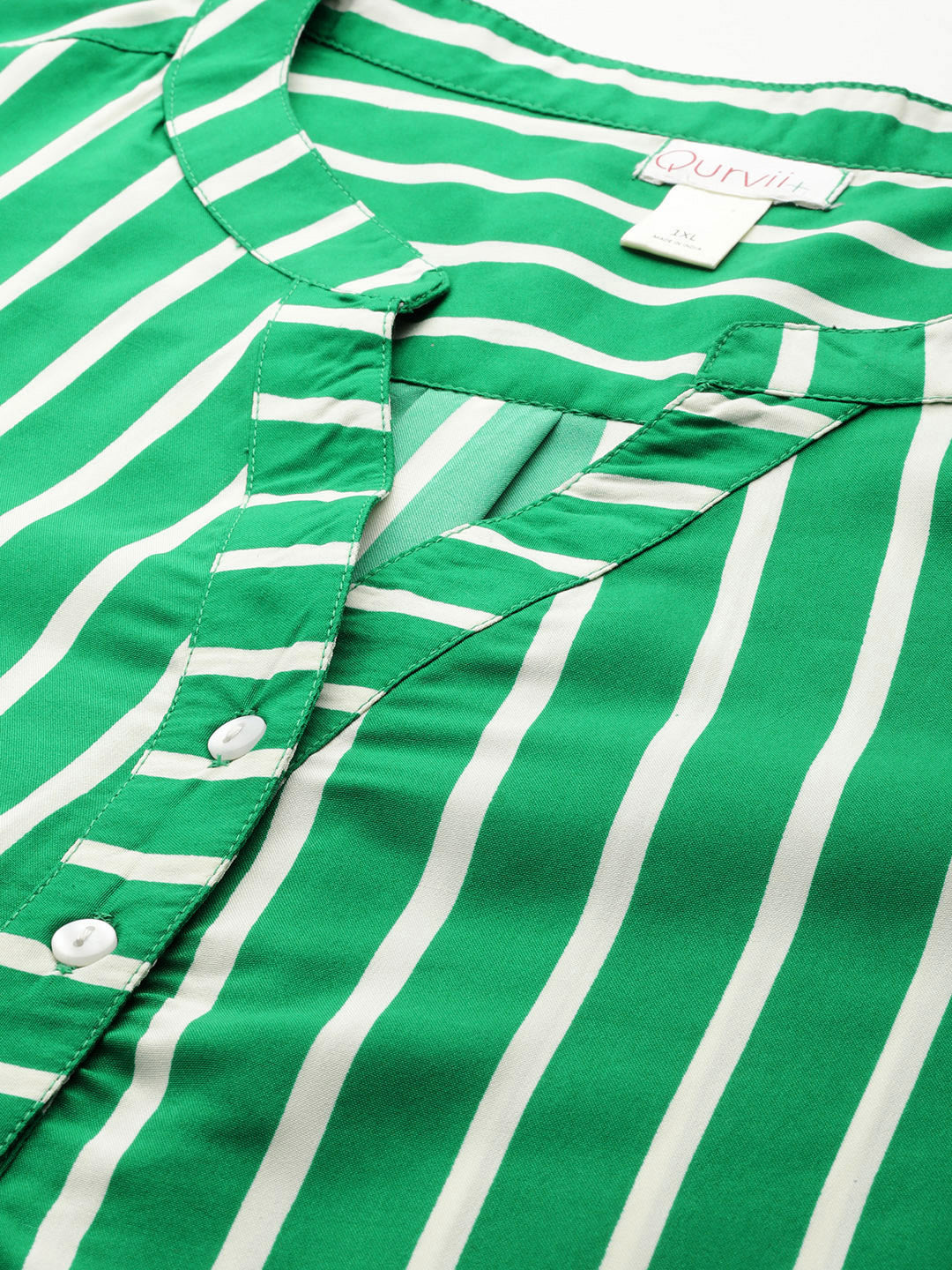 Greenand White Stripe half placket shirt.