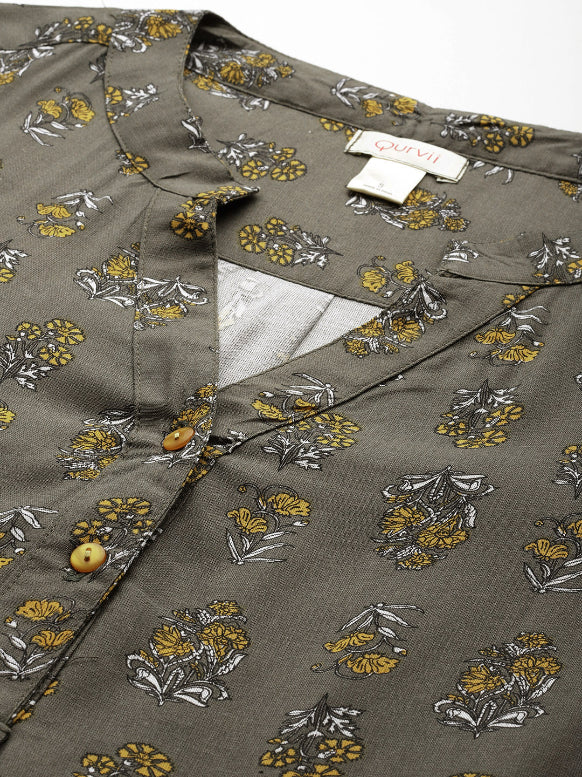 Rayon floral half placket shirt