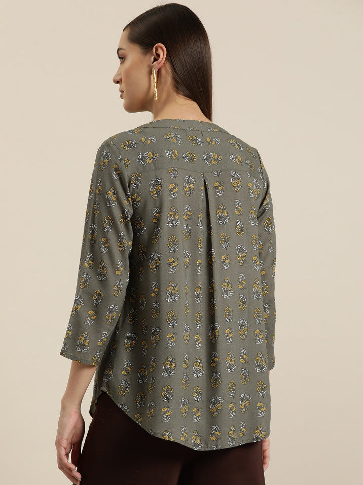 Rayon floral half placket shirt