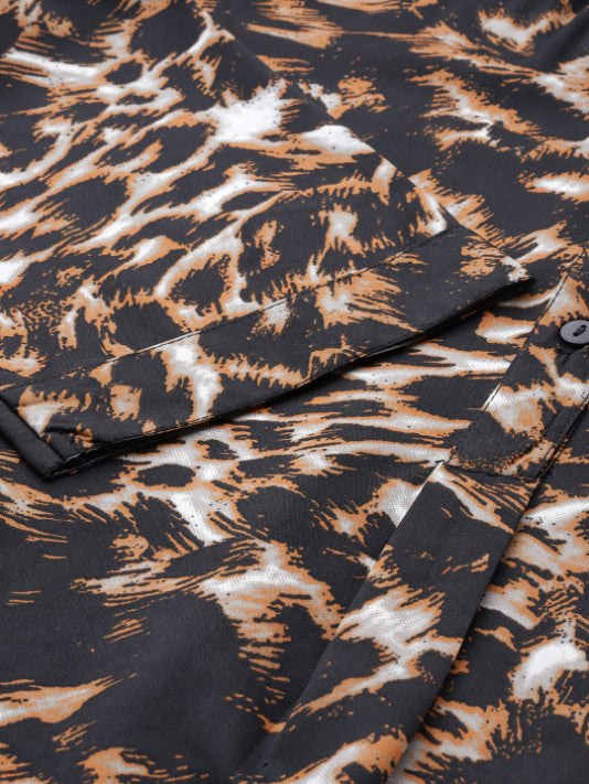 Brown leopard print half placket shirt